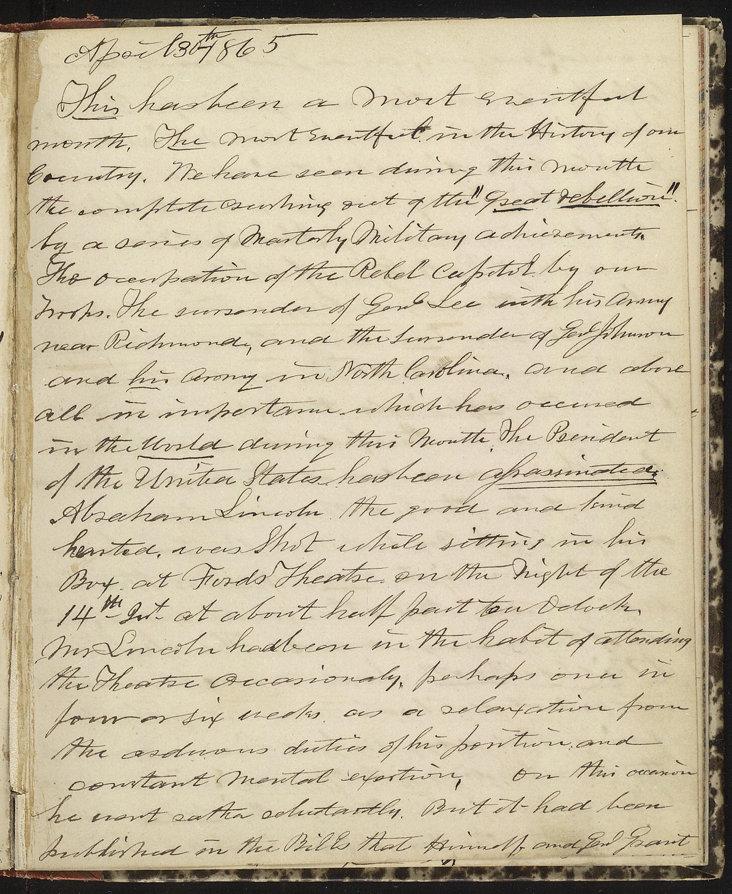 Horatio Nelson Taft Diary, April 30, 1865