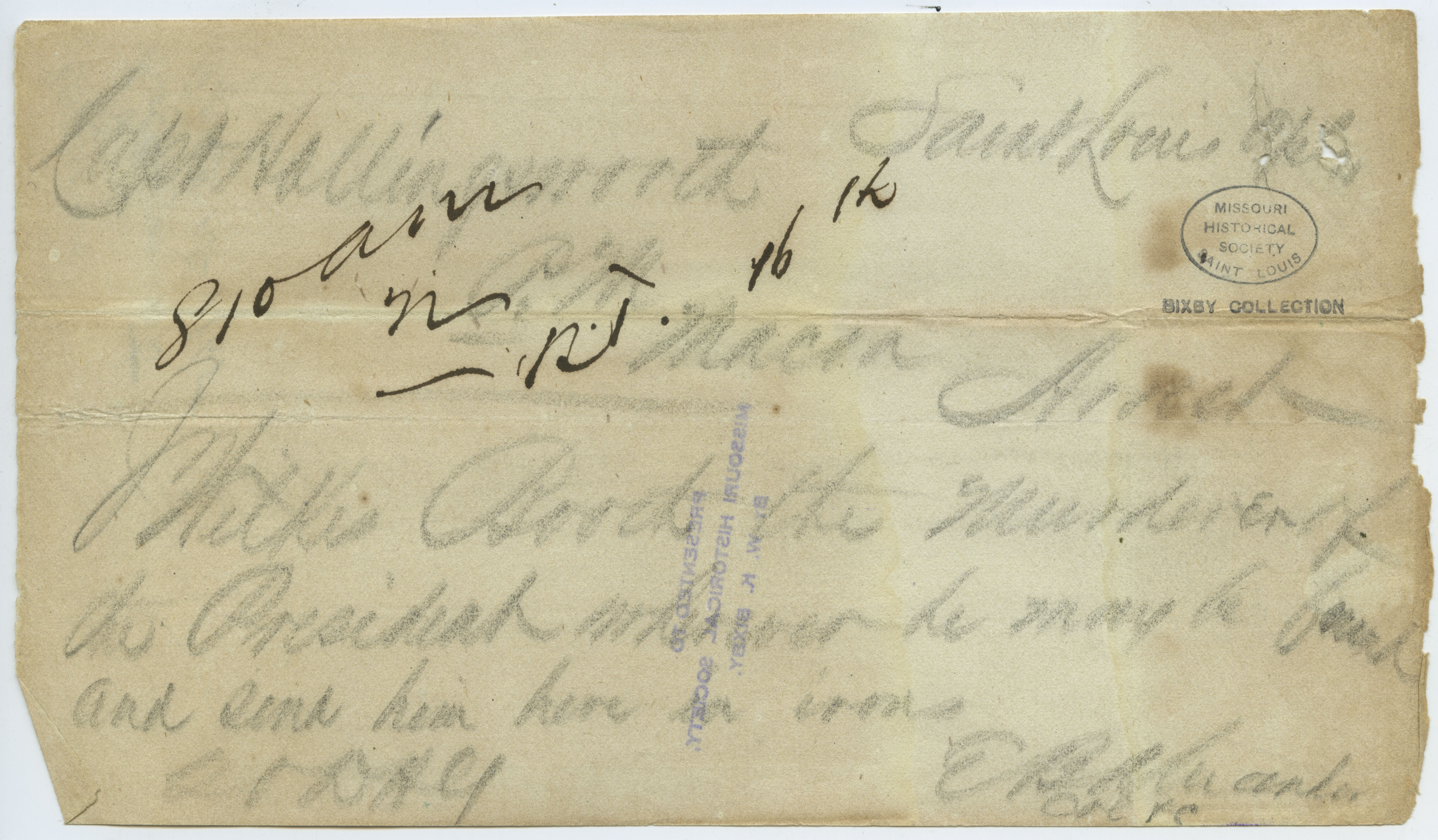 Contemporary copy of telegram of E. B. Alexander, Saint Louis, to Capt. Hollingsworth, Macon, [April 15, 1865]