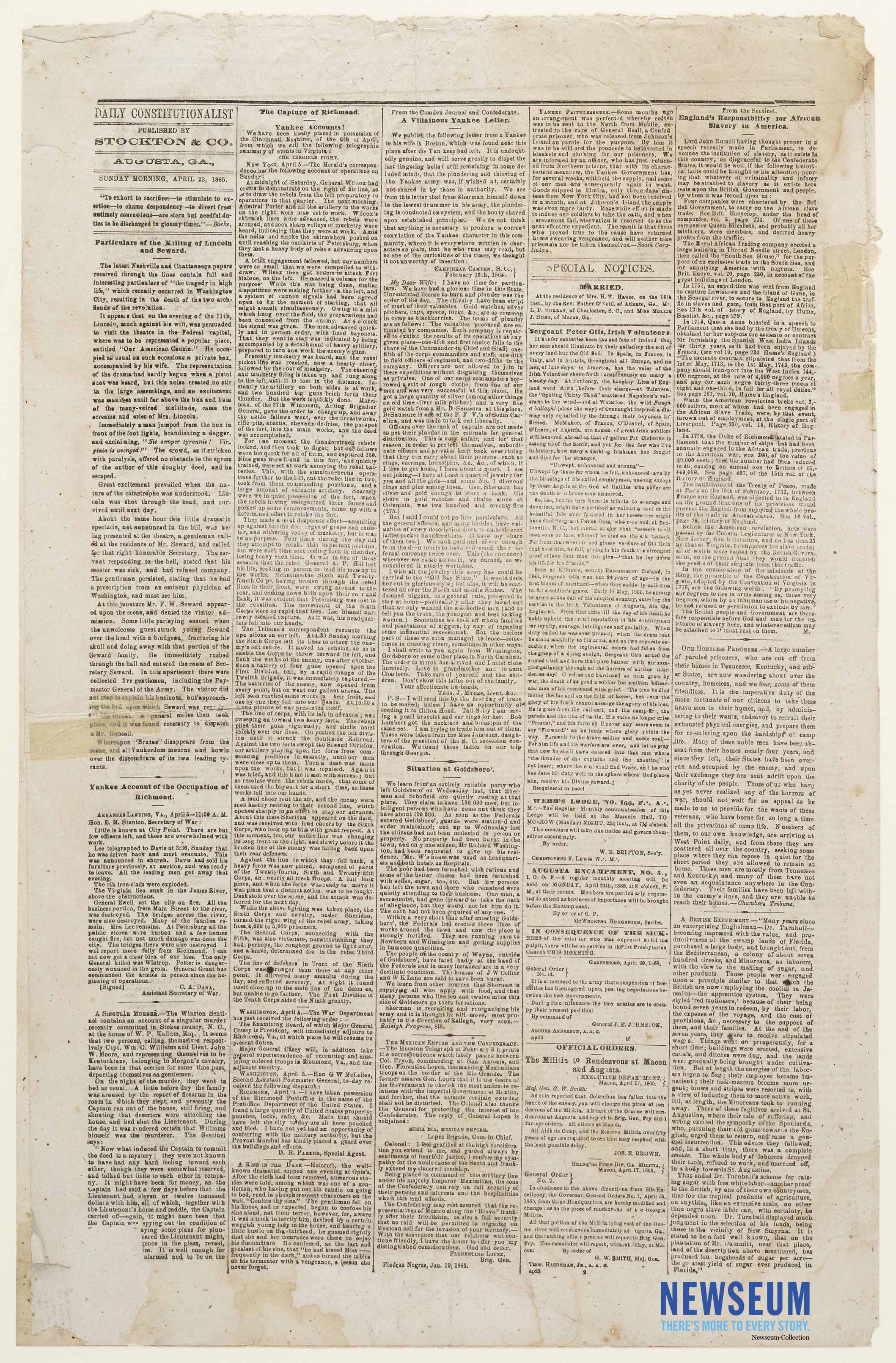 Tri-Weekly Constitutionalist, April 23, 1865