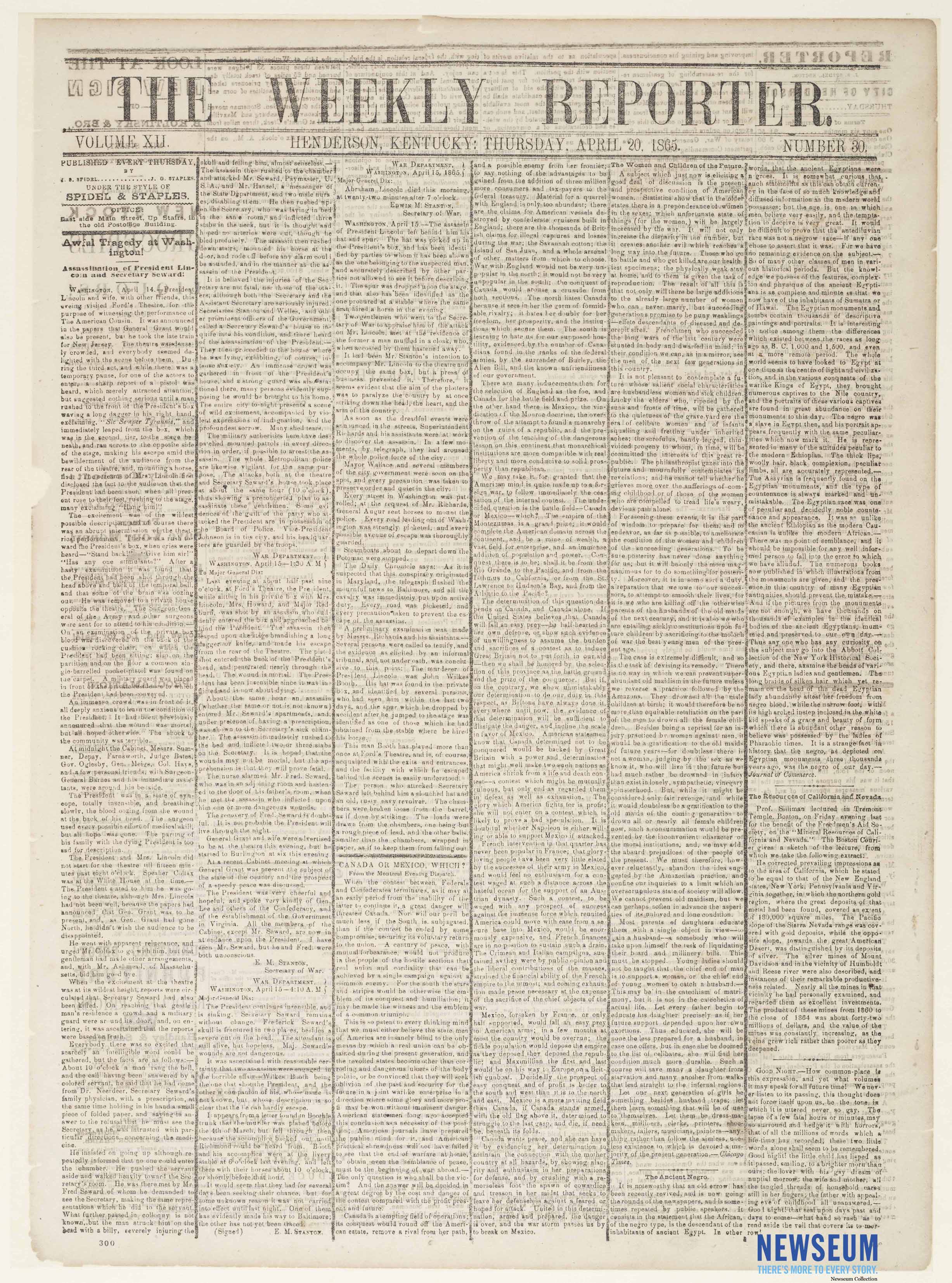 The Weekly Reporter, April 20, 1865