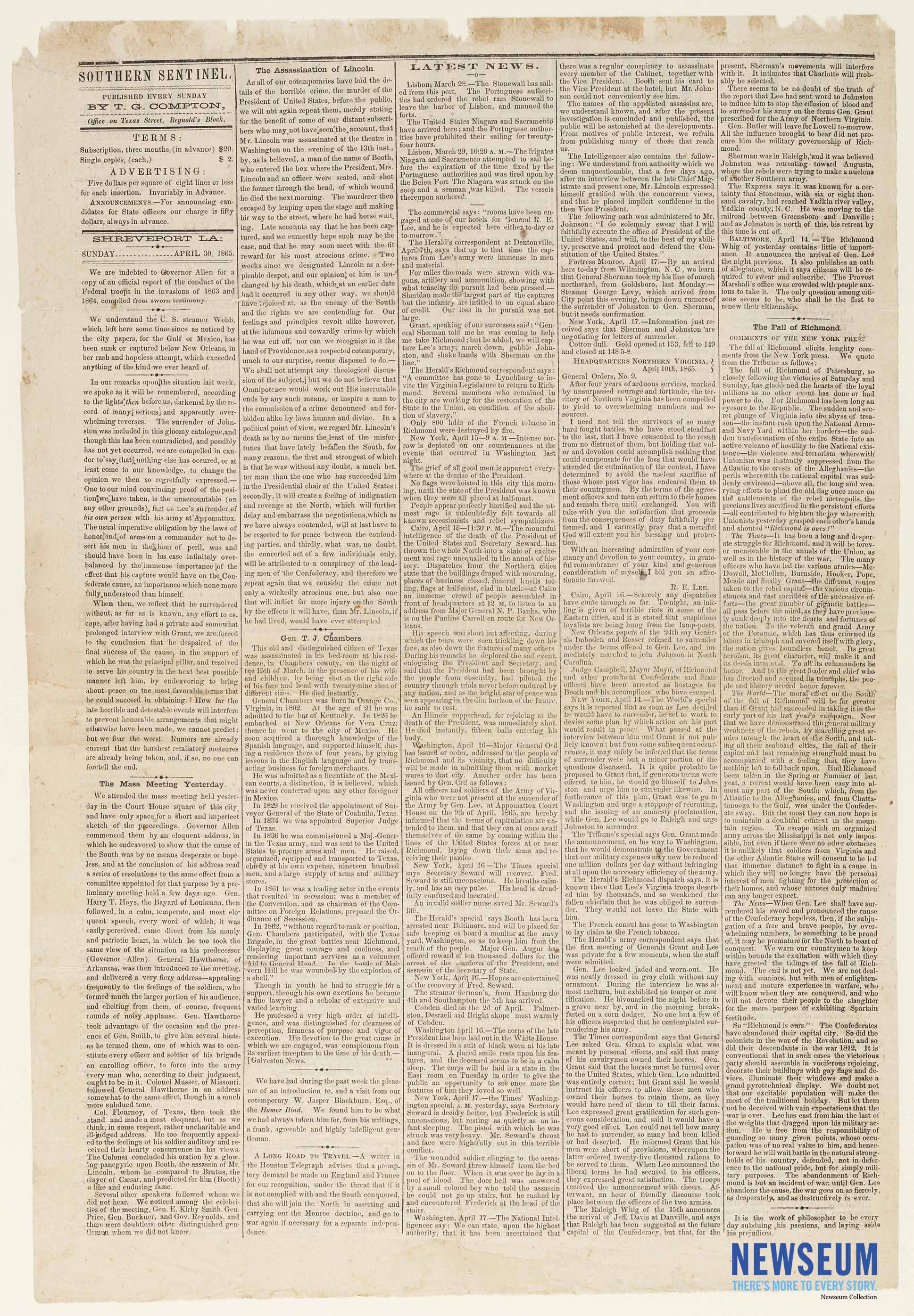 The Southern Sentinel, April 30, 1865