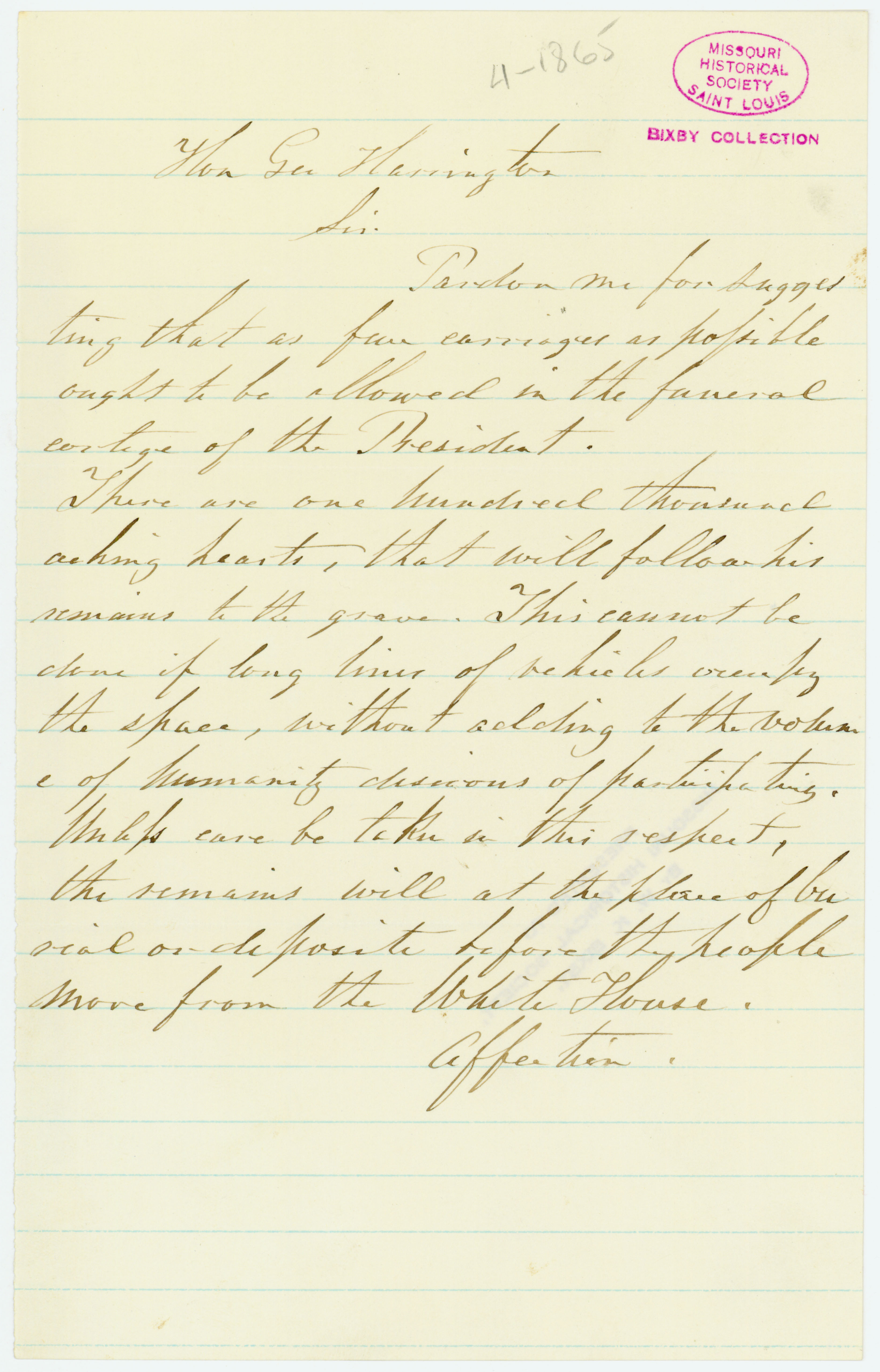 Unsigned Note to George Harrington, April 1865