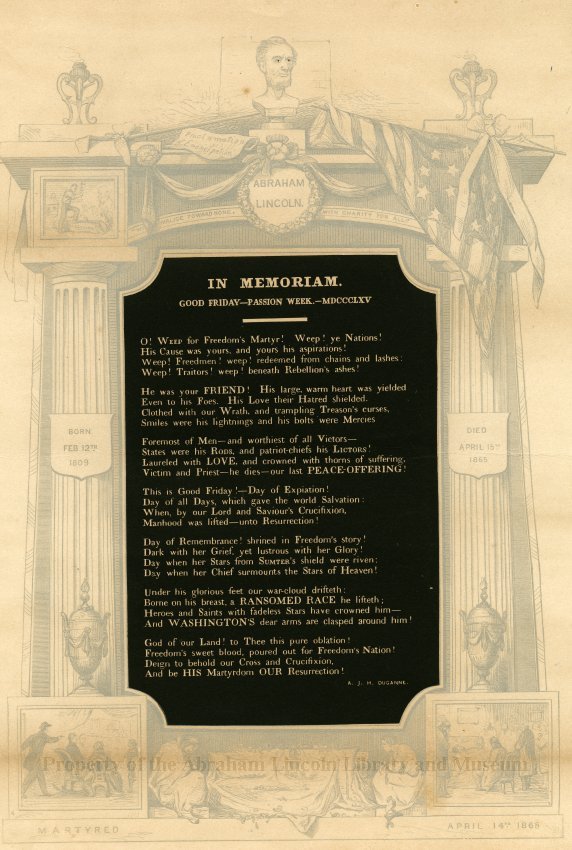 In Memoriam - Augustine J. H. Duganne Poem on Lincoln Assassination