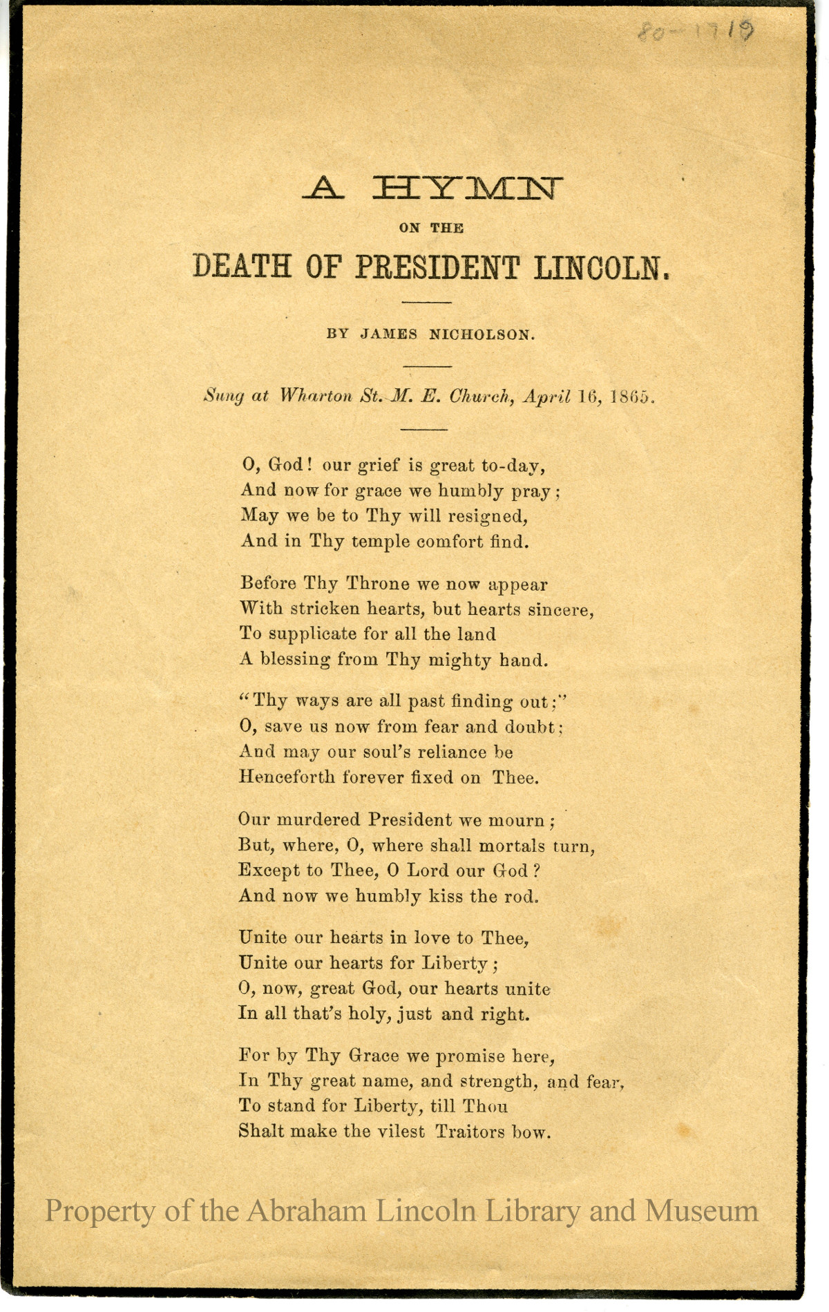 A Hymn on the Death of President Lincoln