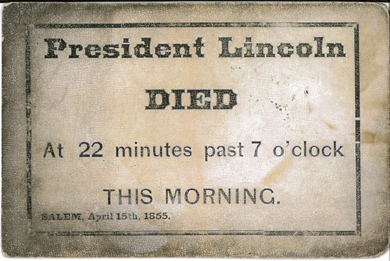 Card – President Lincoln Died