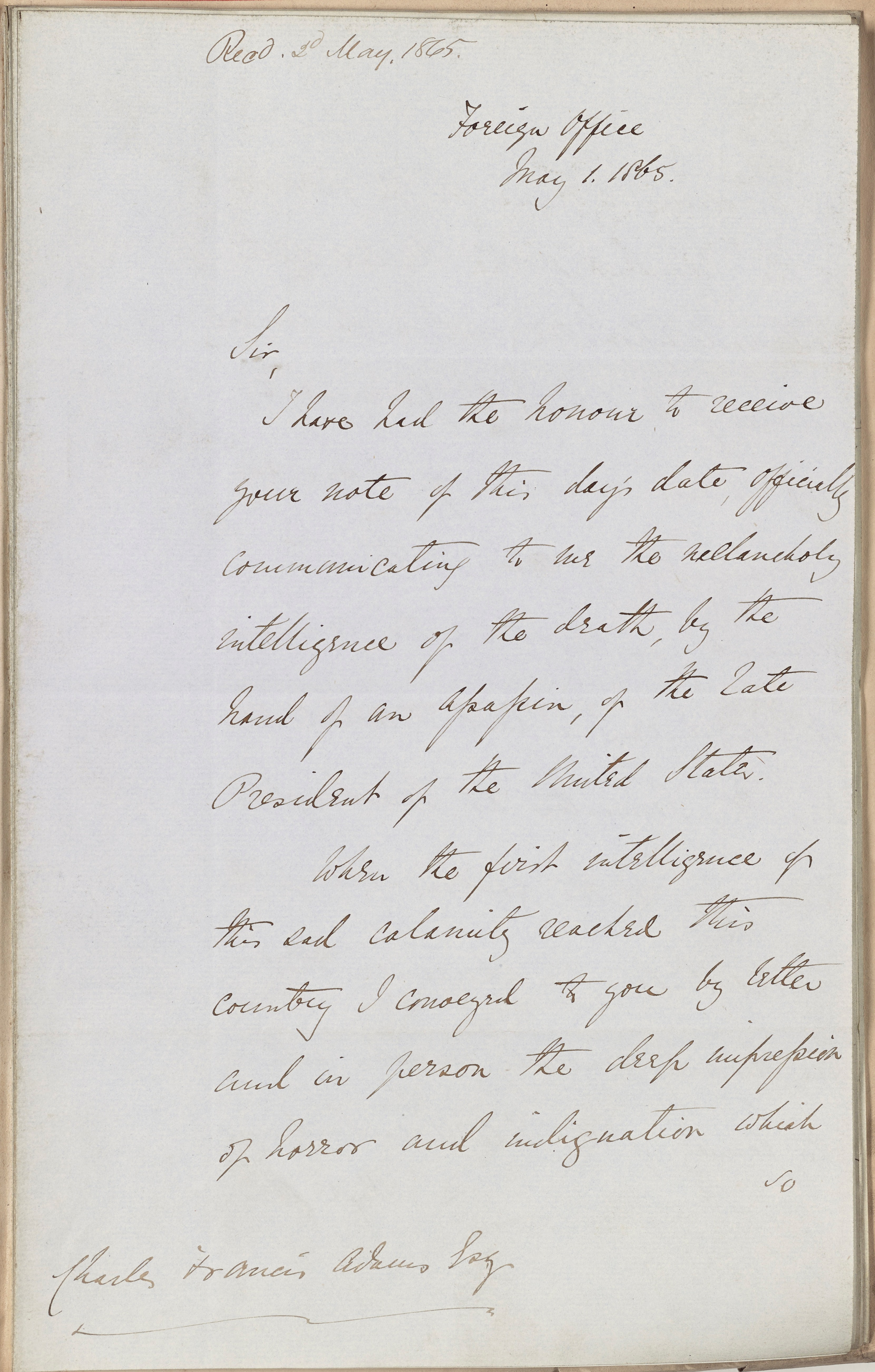 Foreign Minister Earl Russell to Minister Charles Francis Adams