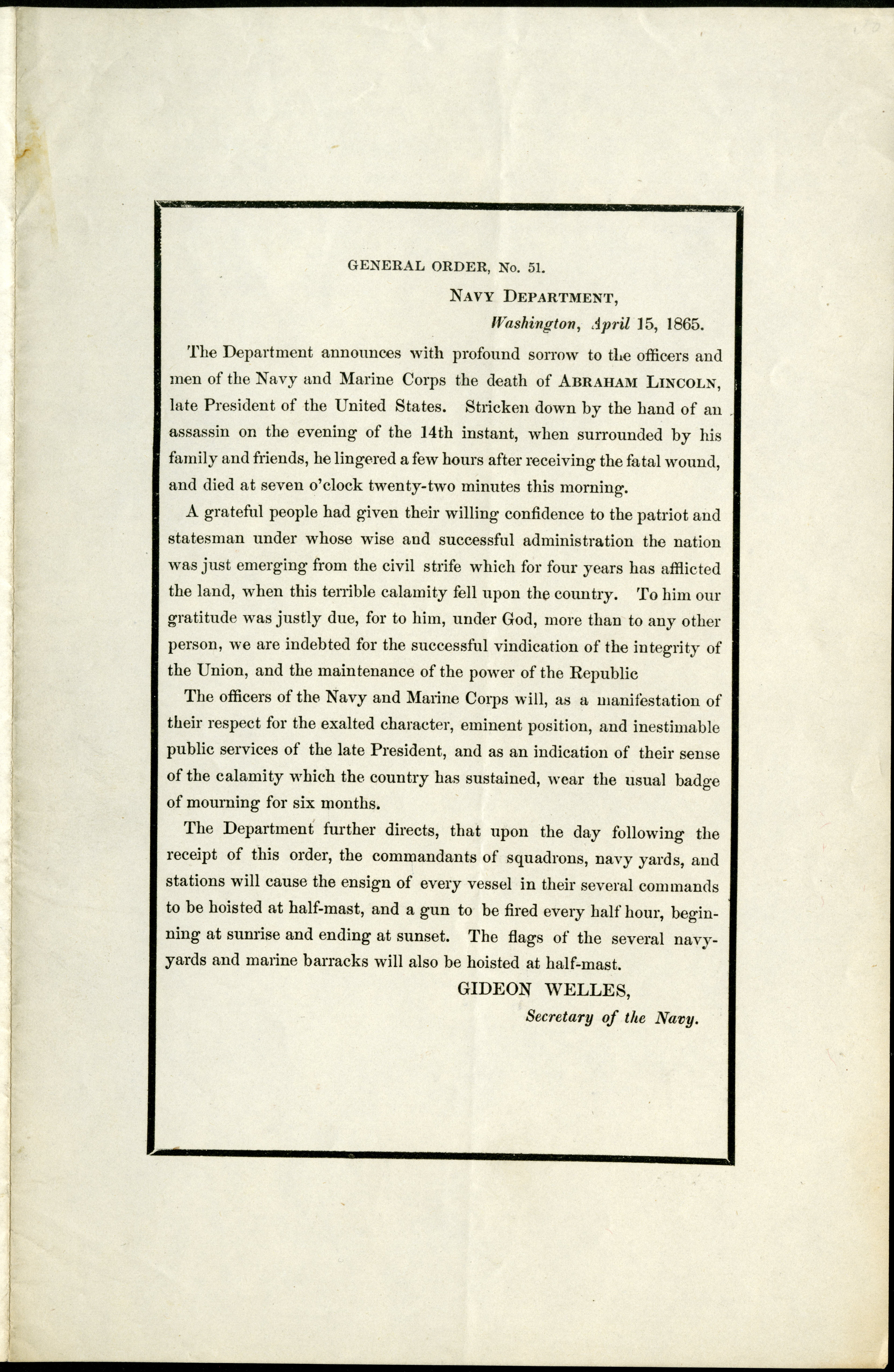 Printed General Order no. 51 - Department of the Navy