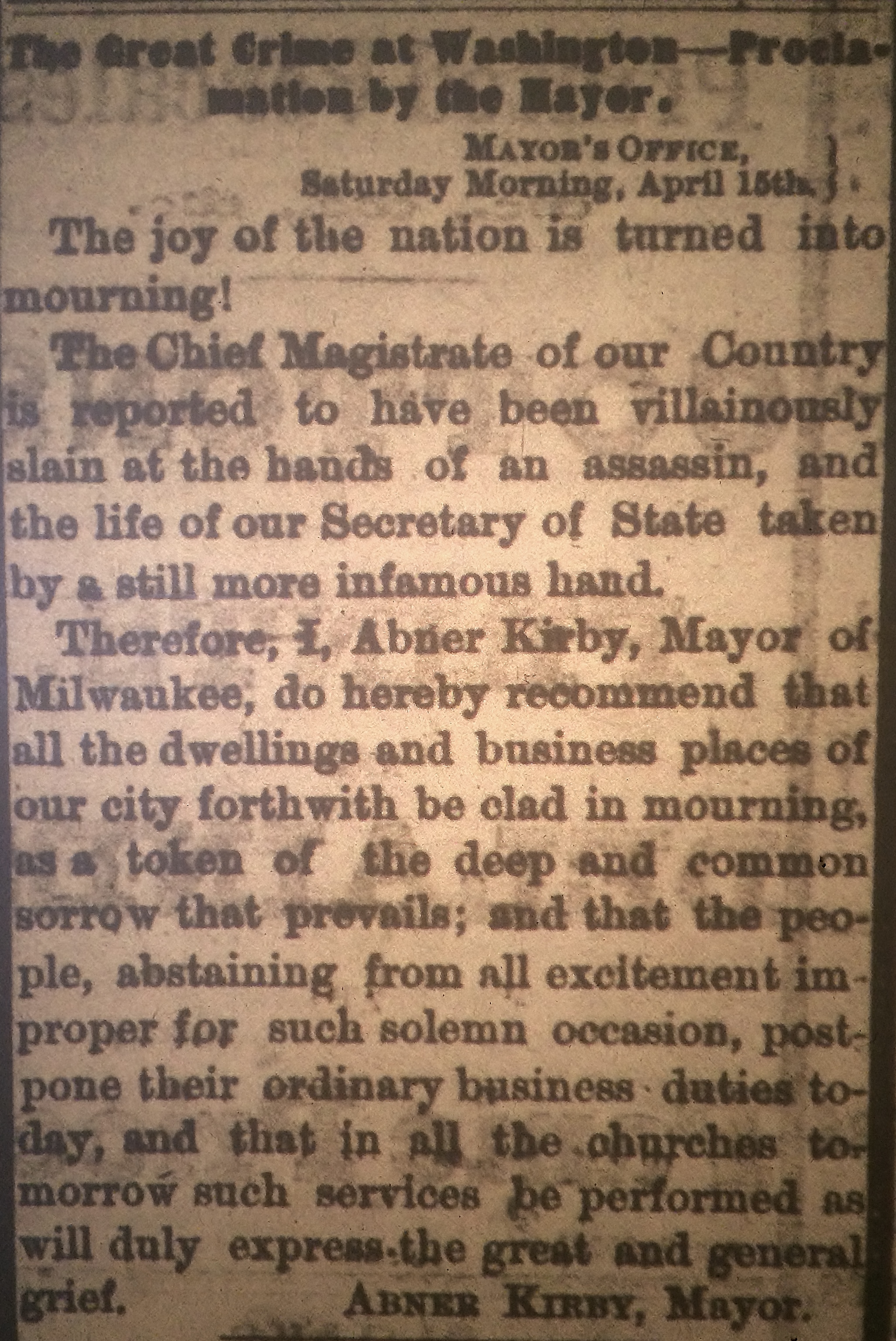 “The Great Crime in Washington- Proclamation by the Mayor”