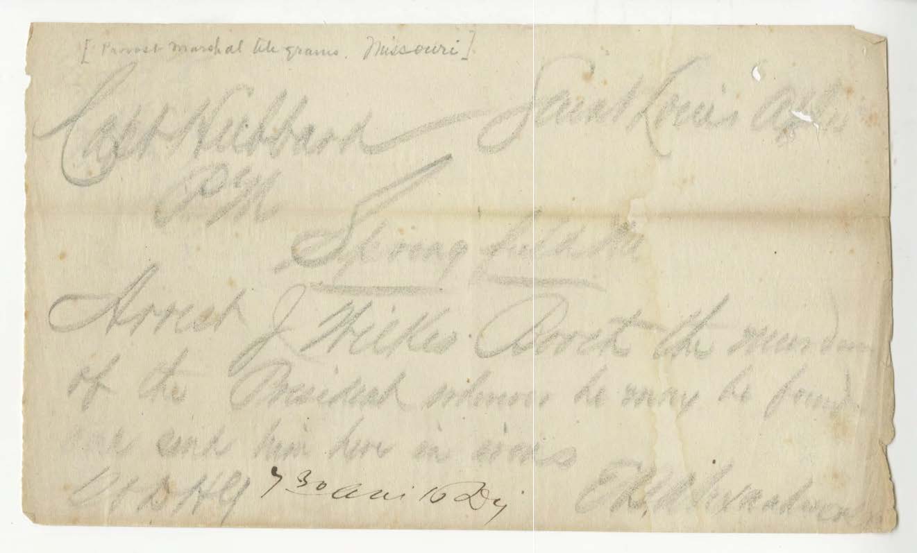 Telegram calling for the arrest of John Wilkes Booth