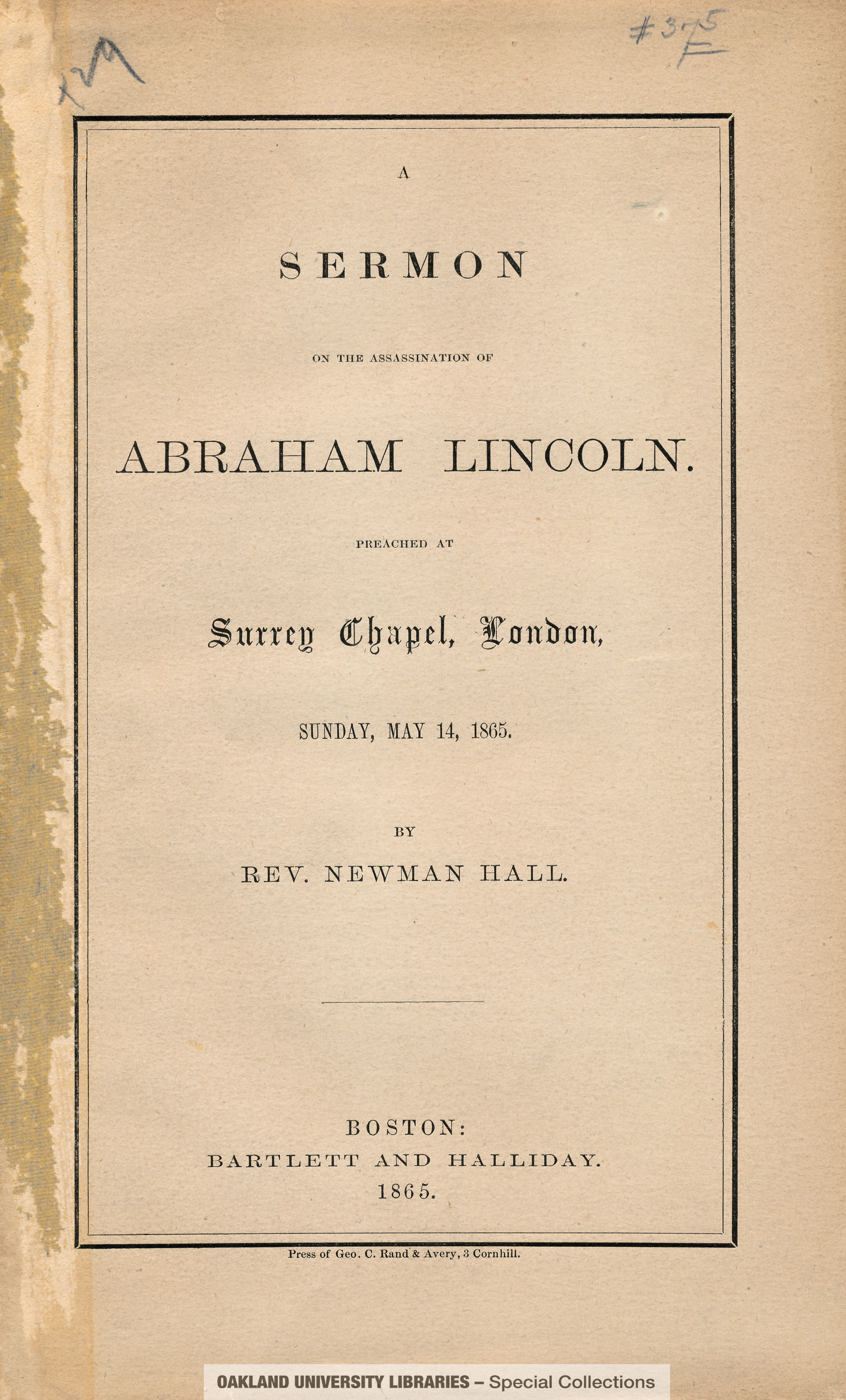Sermon on the Assassination of Abraham Lincoln