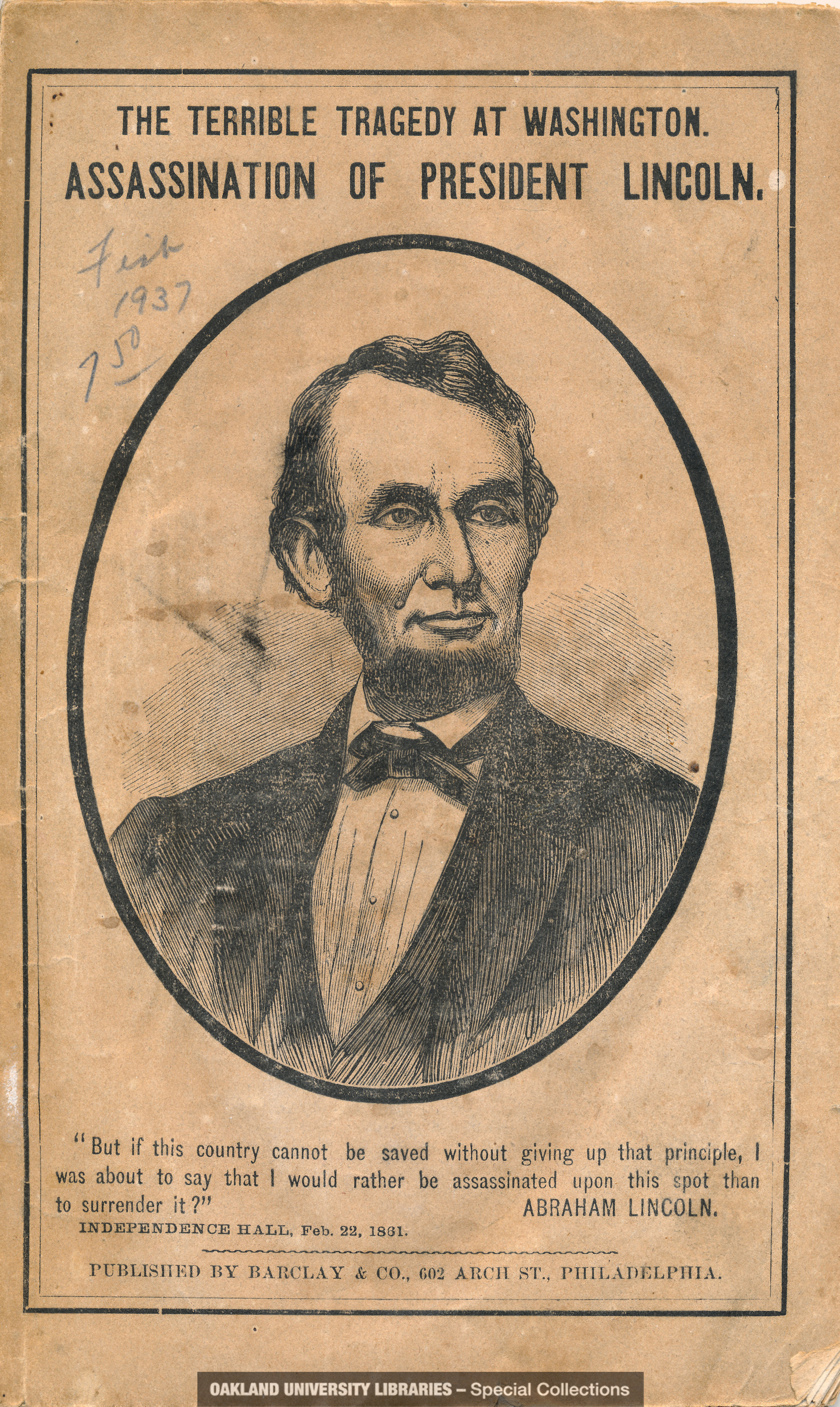 The Terrible Tragedy at Washington: Assassination of President Lincoln