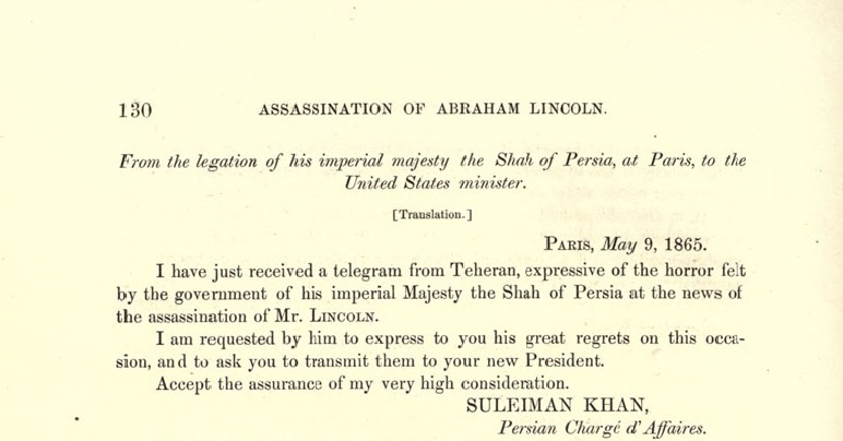 From the Legation of His Imperial Majesty the Shah of Persia