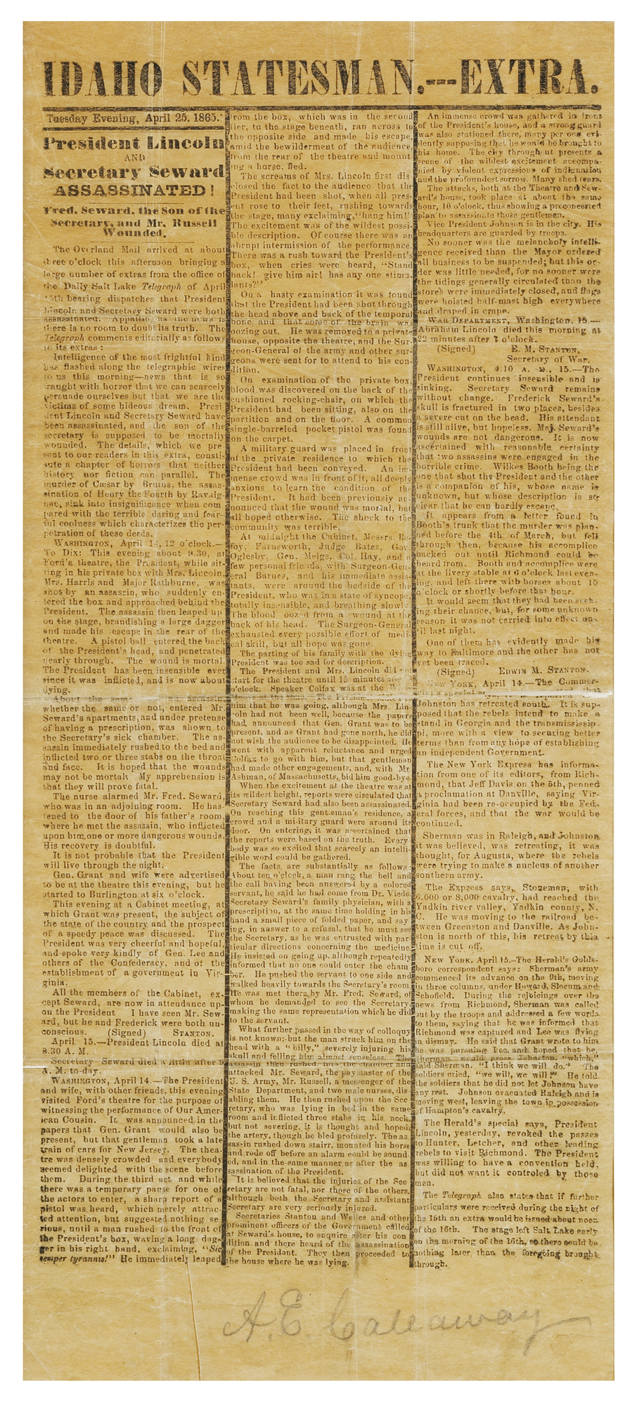Idaho Statesman, April 25, 1865. 