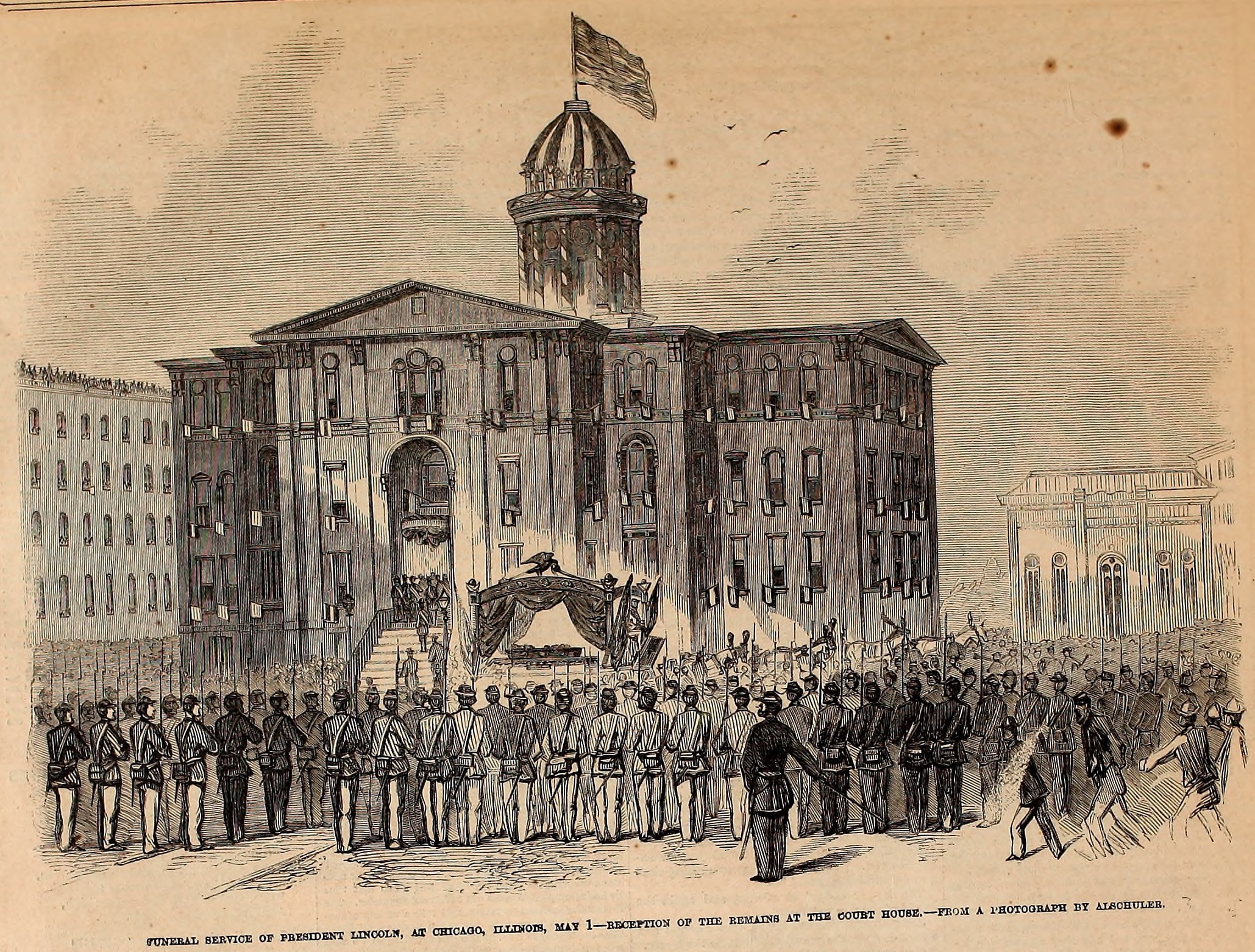 President Lincoln's Funeral Service in Chicago, IL - Frank Leslie's Illustrated Newspaper Drawing