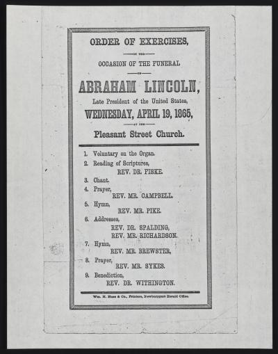 Order of Exercises, Occasion of the Funeral of Abraham Lincoln