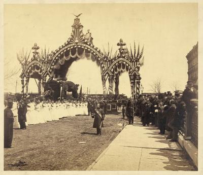 Arch at Twelfth St., Chicago, President Abraham Lincoln's hearse and young ladies