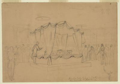 Lincoln's body lying in state in the East room White house