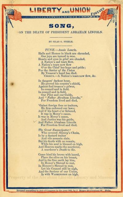 Song on the death of President Abraham Lincoln 