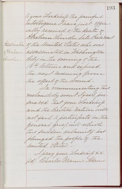 Charles Francis Adams to Foreign Minister Earl Russell