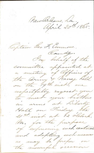 Letter- New Orleans April 20 1865