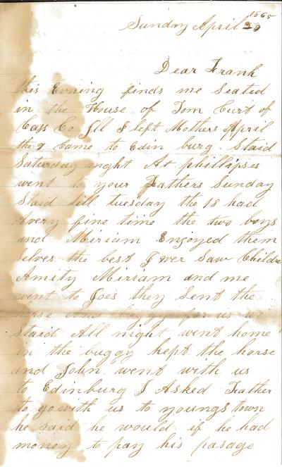 Letter – To Frank Sunday April 23 1865 pt 1