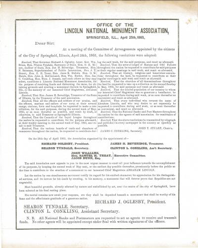 Notice – Resolutions Regarding Lincoln Tomb 