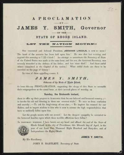 A Proclamation by James Youngs Smith, Governor of the State of Rhode Island