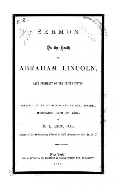 Sermon on the Death of Abraham Lincoln.