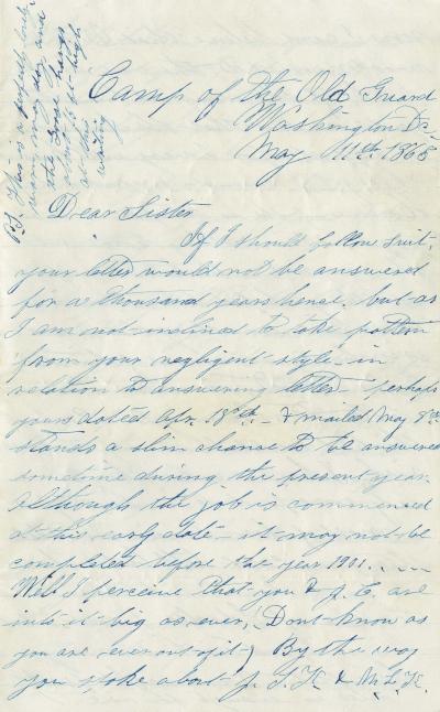 Letter from William H. White to his sister, May 11, 1865
