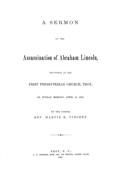 A Sermon on the Assassination of Abraham Lincoln