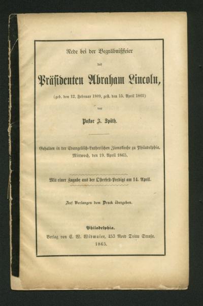 German Eulogy for President Lincoln by Pastor A. Späth 