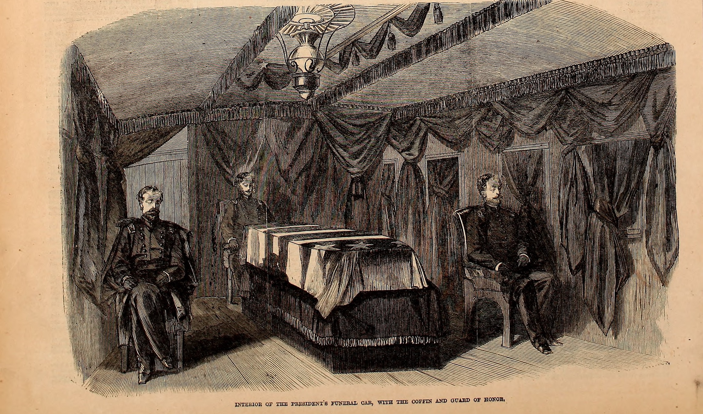 President Lincoln's Funeral Train, Interior - Frank Leslie's Illustrated Newspaper Drawing